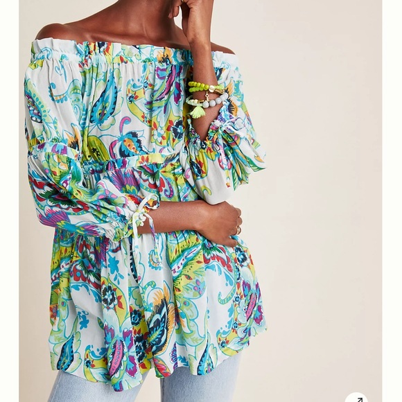 Anthropologie Maeve Frankie Off Shoulder Blouse Multicolor Floral Size XS - Picture 9 of 9